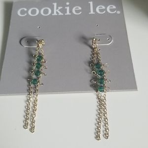 Cookie Lee green gold dangle earrings